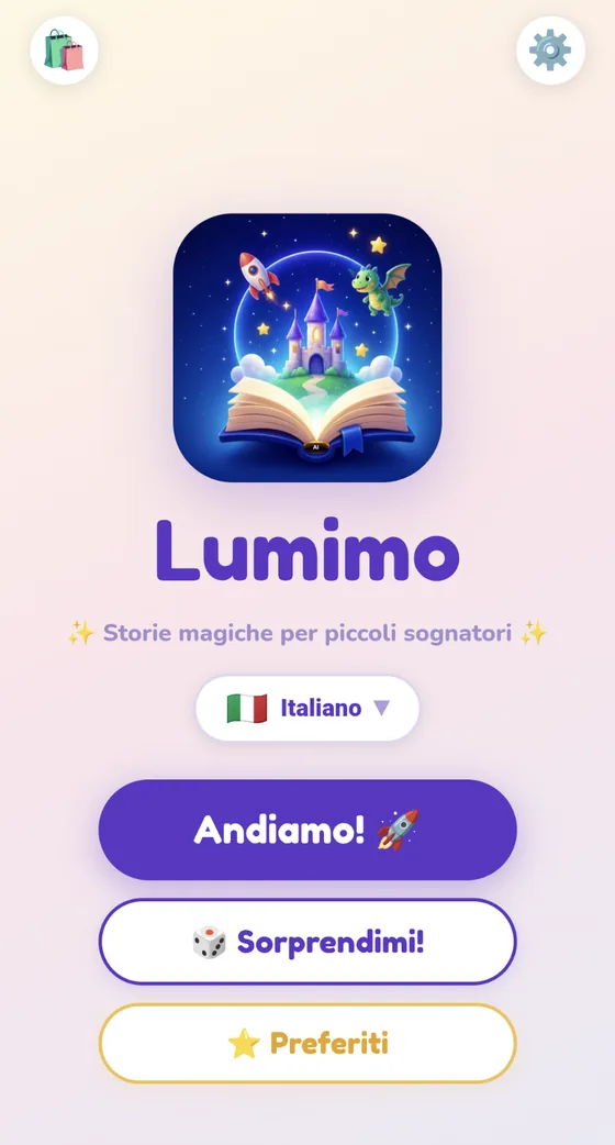 Schermata iniziale di Lumimo
